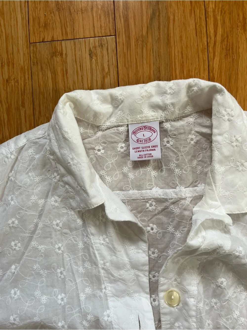 Brooks Brothers White Eyelet Button-Up Top and Shorts pajama set